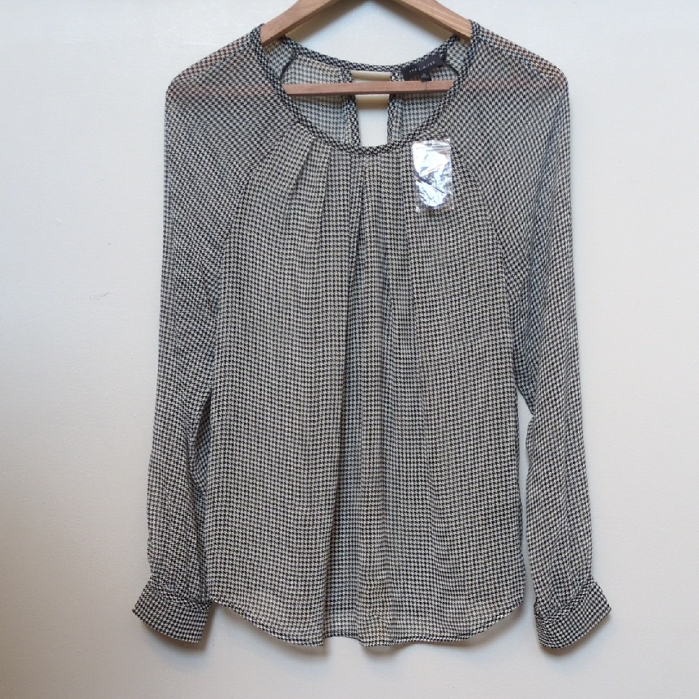 The Limited Womens M Sheer Houndstooth Black White Top Blouse Shirt NEW Medium